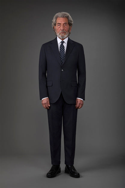 Single-breasted men's suit with flat front trousers in a pinstripe fabric Blue
