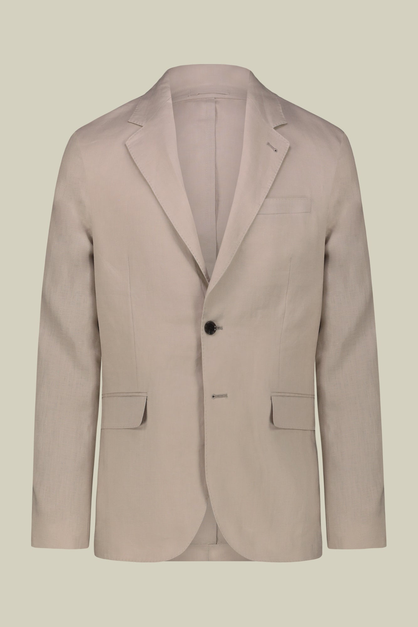 Single-breasted men's suit with flat front trousers, in pure linen with a washed effect