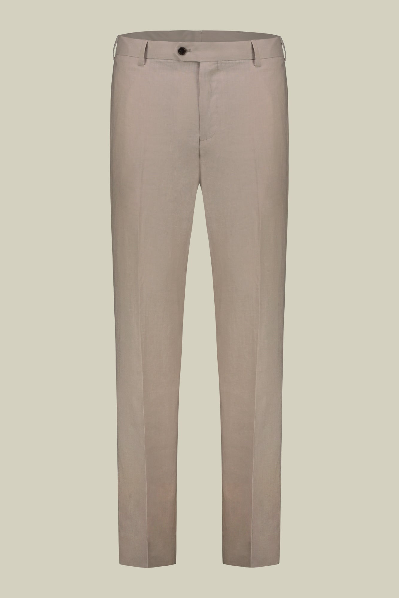 Single-breasted men's suit with flat front trousers, in pure linen with a washed effect
