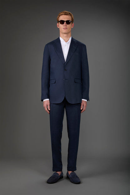 Single-breasted men's suit with flat front trousers, in pure linen with a washed effect