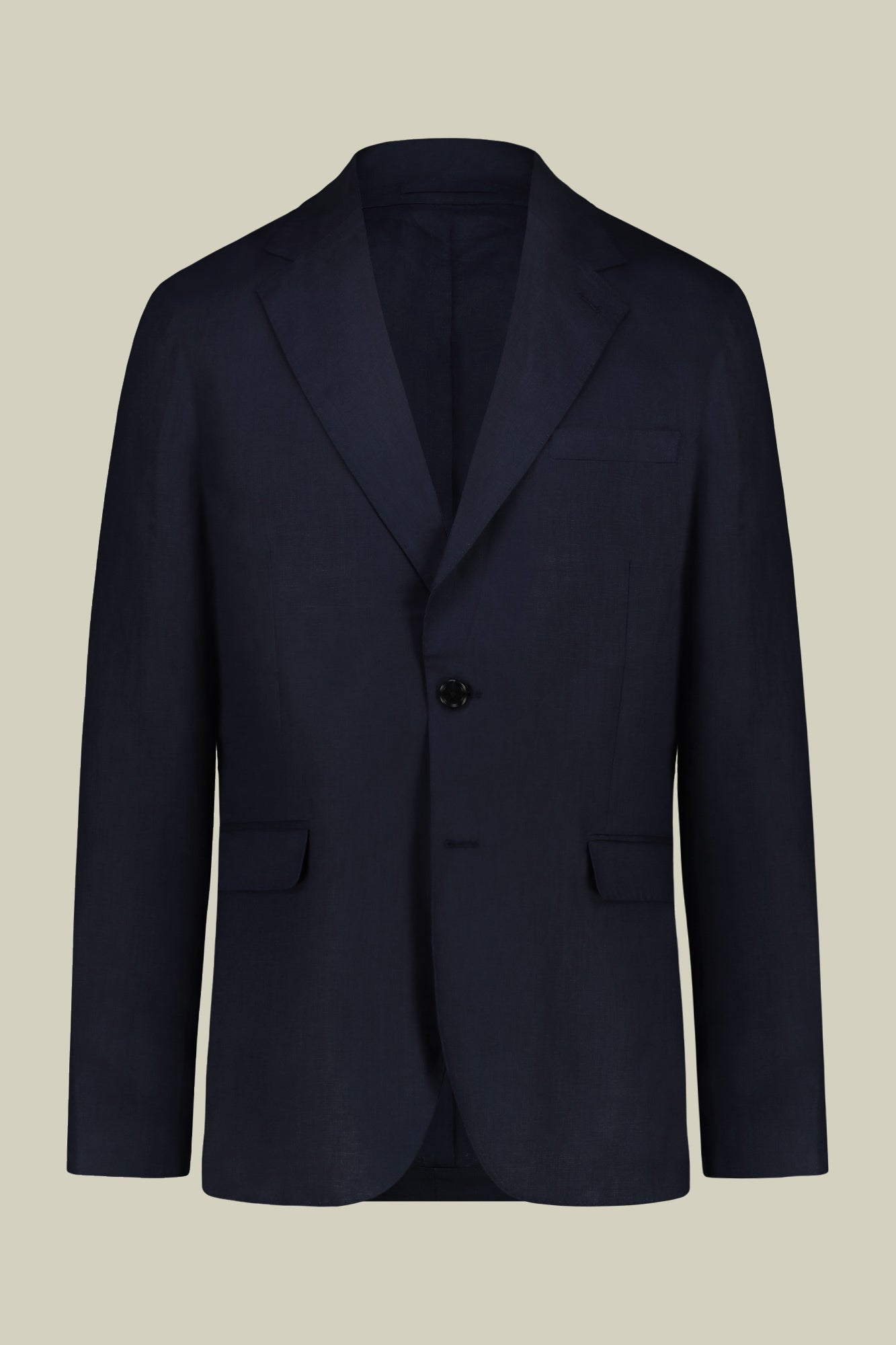 Single-breasted men's suit with flat front trousers, in pure linen with a washed effect