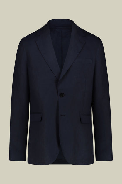 Single-breasted men's suit with flat front trousers, in pure linen with a washed effect