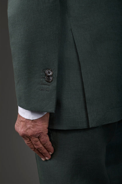 Single-breasted men's suit with flat front trousers, in pure linen with a washed effect