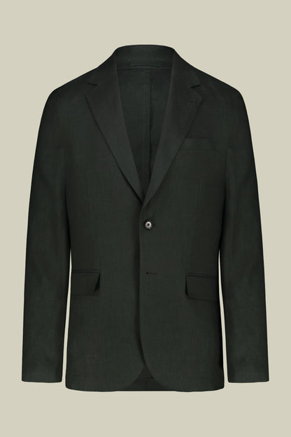 Single-breasted men's suit with flat front trousers, in pure linen with a washed effect