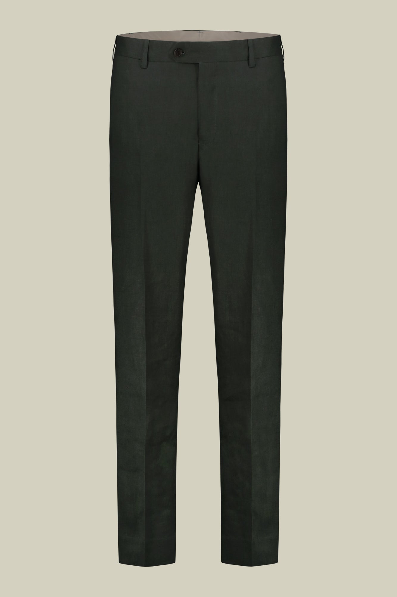 Single-breasted men's suit with flat front trousers, in pure linen with a washed effect