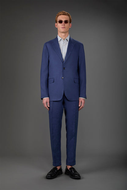 Single-breasted men's suit with flat front trousers, in pure linen with a washed effect