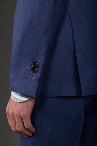 Single-breasted men's suit with flat front trousers, in pure linen with a washed effect