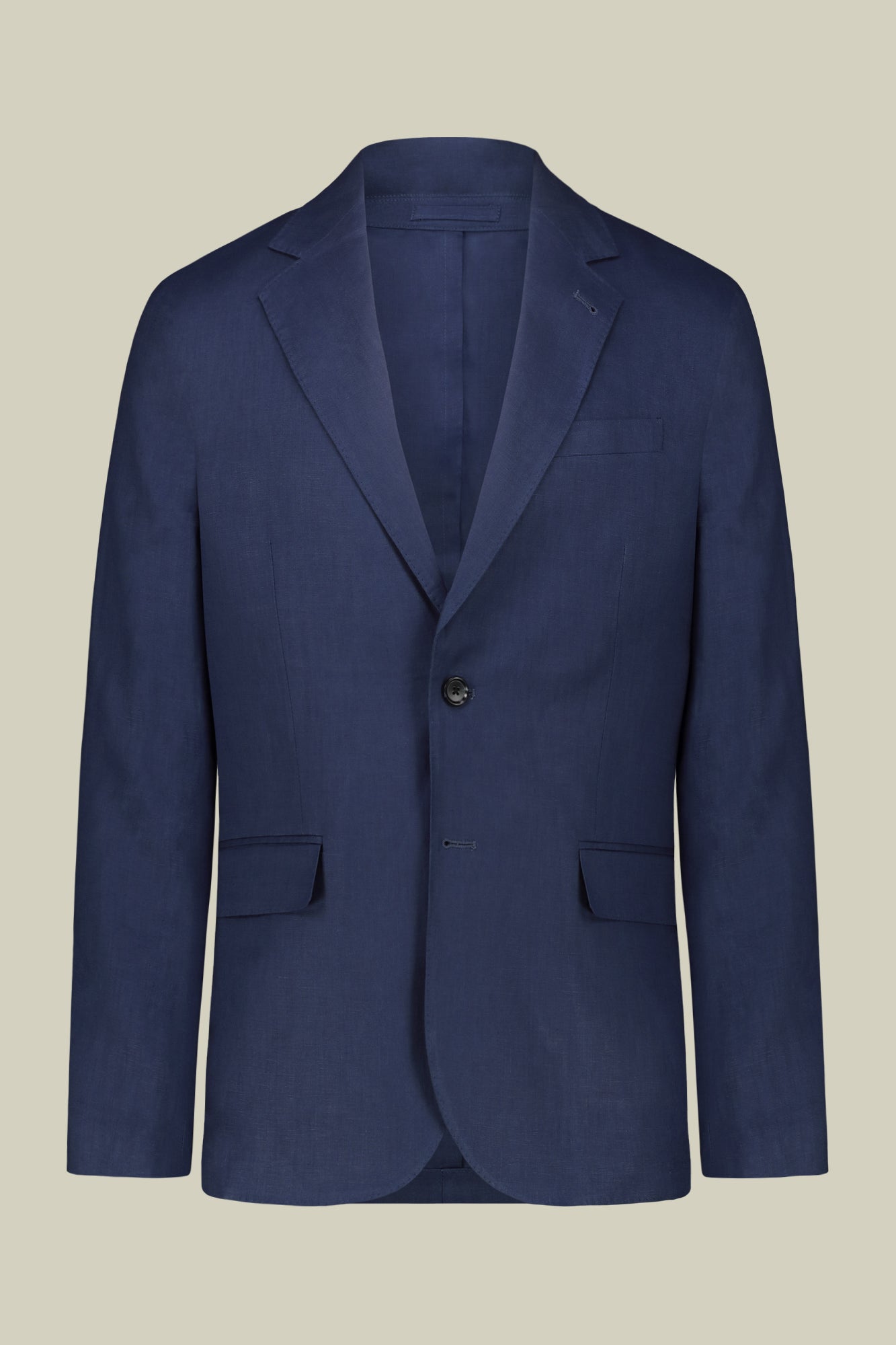 Single-breasted men's suit with flat front trousers, in pure linen with a washed effect