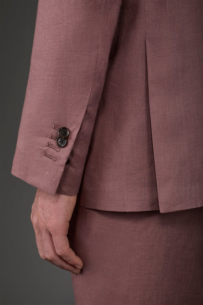 Single-breasted men's suit with flat front trousers, in pure linen with a washed effect