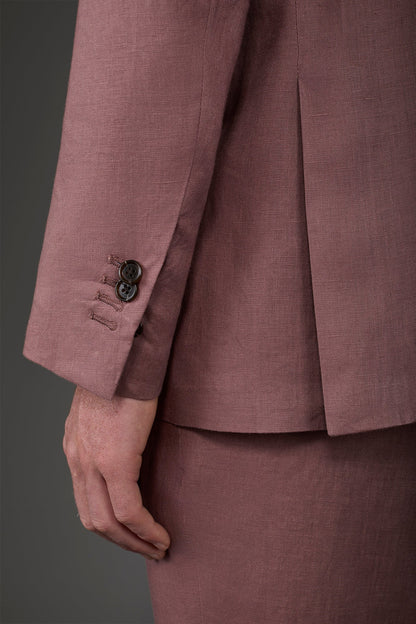 Single-breasted men's suit with flat front trousers, in pure linen with a washed effect