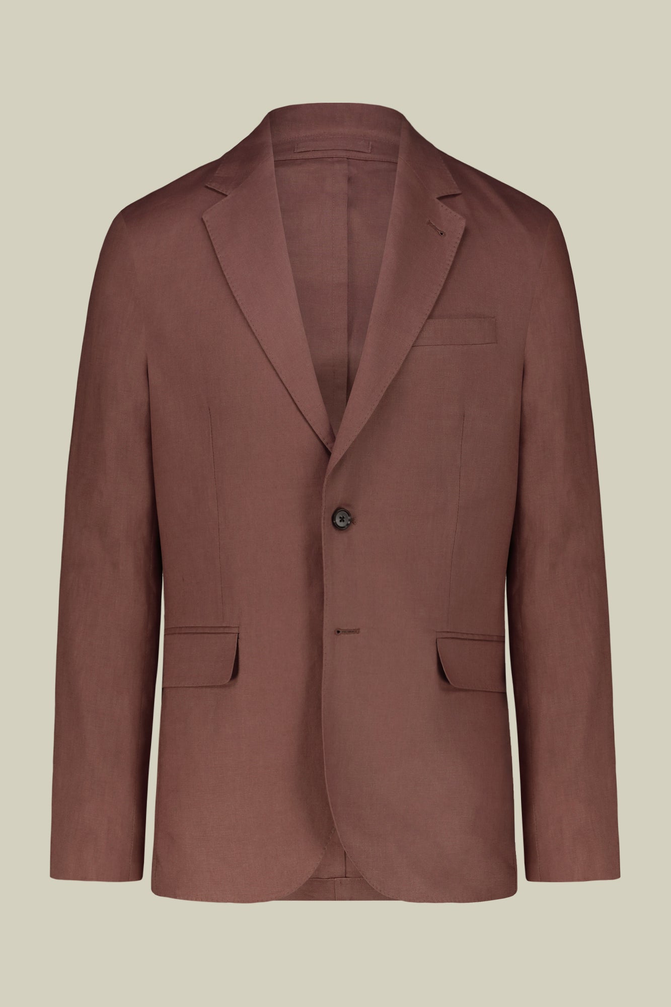 Single-breasted men's suit with flat front trousers, in pure linen with a washed effect