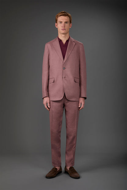 Single-breasted men's suit with flat front trousers, in pure linen with a washed effect Antique Rose