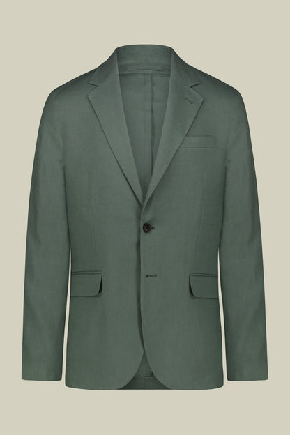 Single-breasted men's suit with flat front trousers, in pure linen with a washed effect