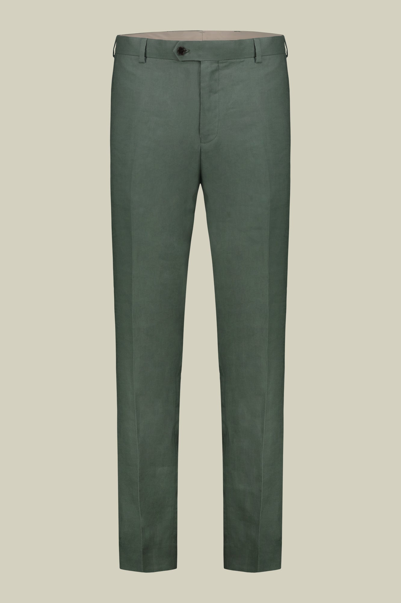 Single-breasted men's suit with flat front trousers, in pure linen with a washed effect