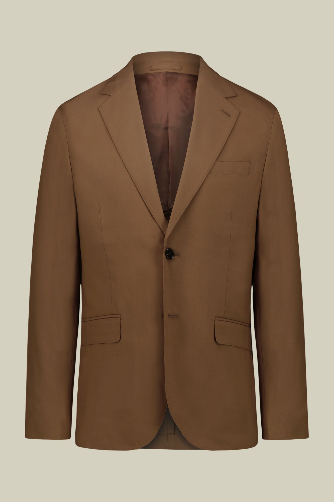 Single-breasted men's suit with flat front trousers