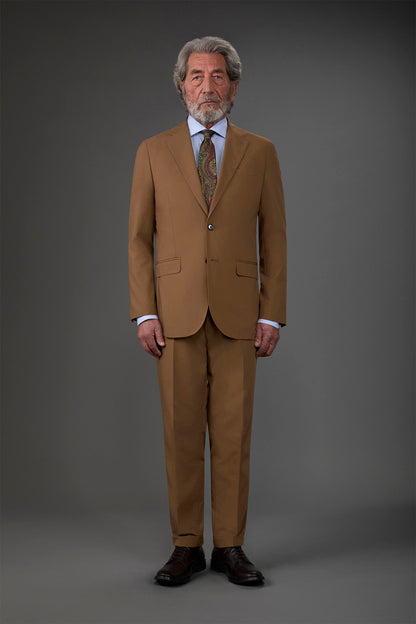 Single-breasted men's suit with flat front trousers Nut