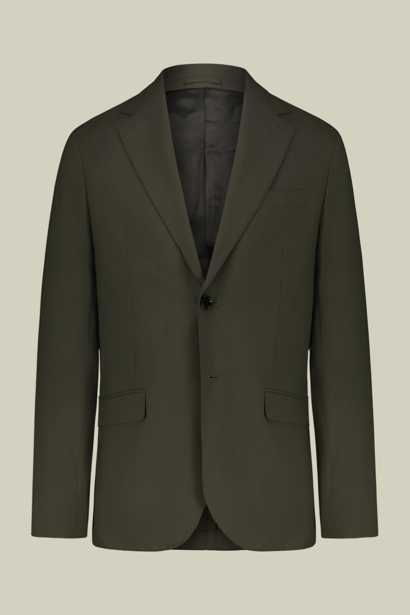 Single-breasted men's suit with flat front trousers