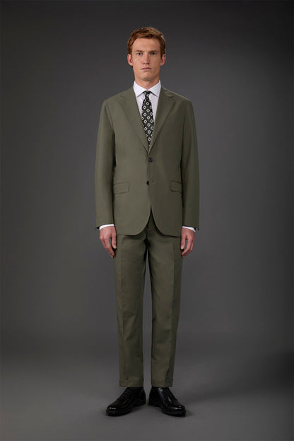 Single-breasted men's suit with flat front trousers Military