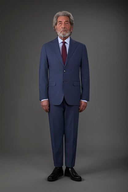 Single-breasted men's suit with flat front trousers Denim