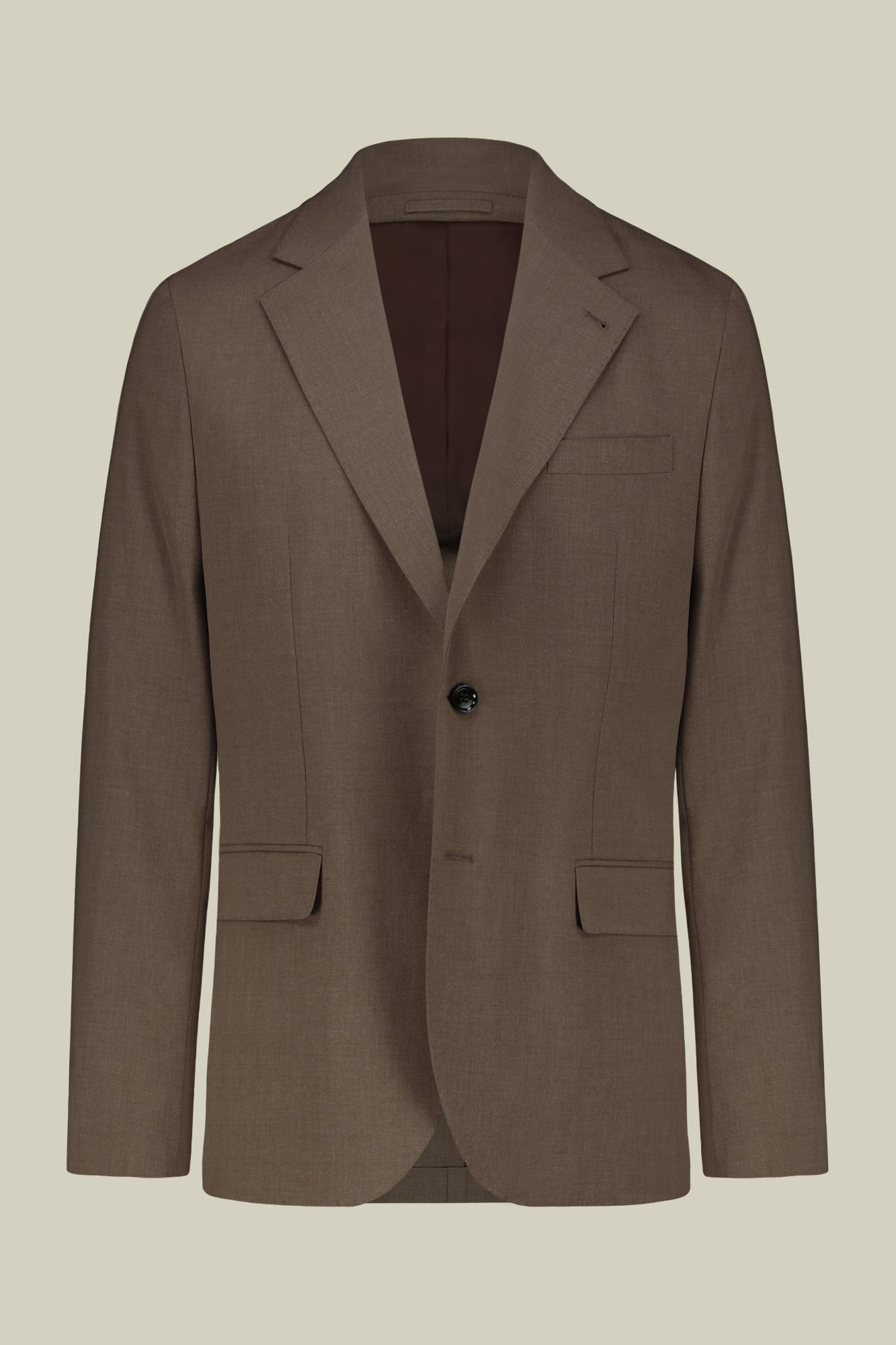 Single-breasted men's suit with single-pleat trousers in two-way stretch fabric