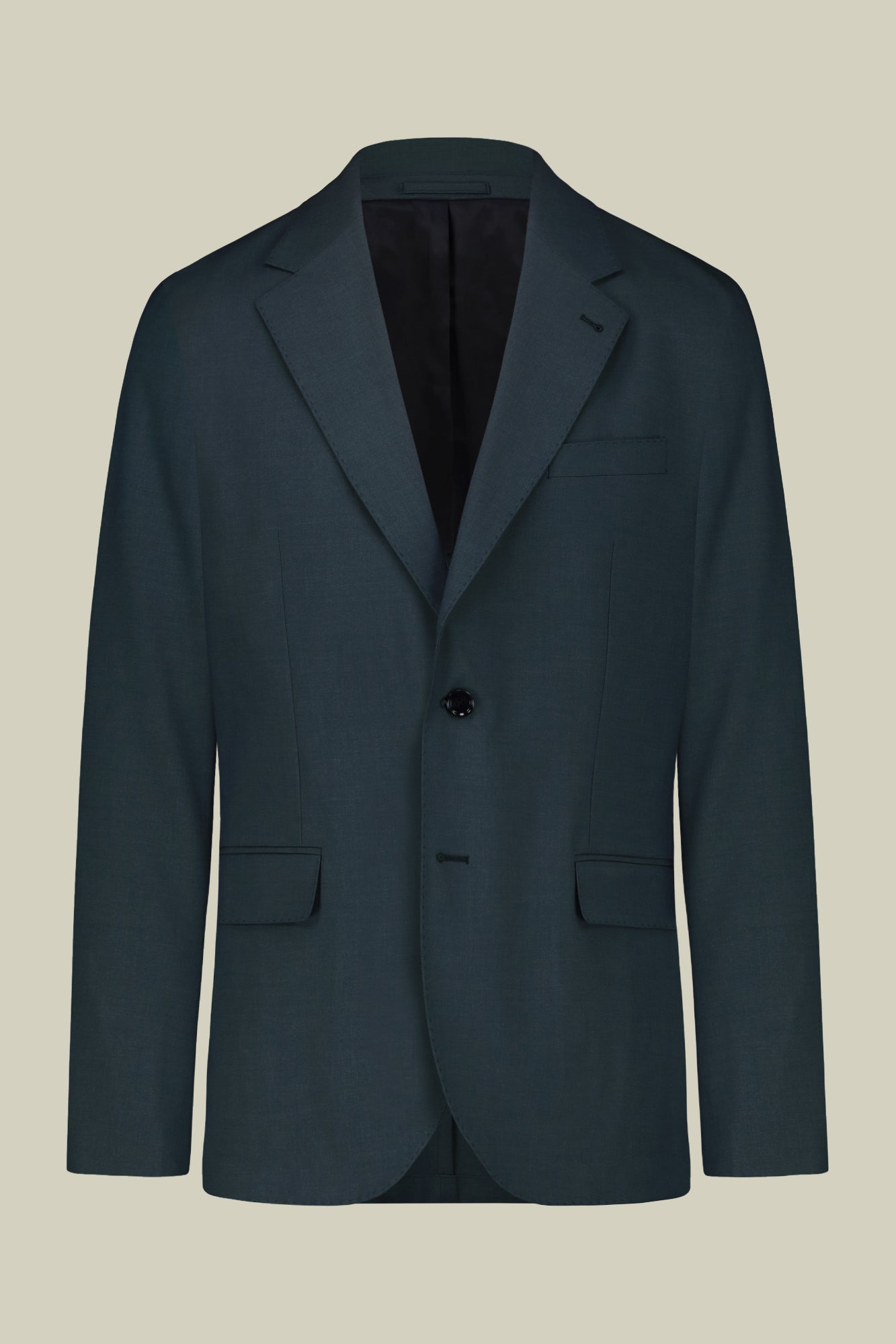 Single-breasted men's suit with single-pleat trousers in two-way stretch fabric