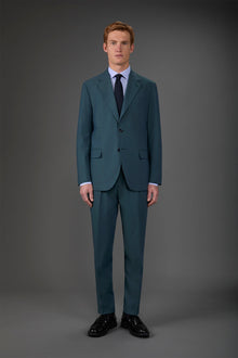 Single-breasted men's suit with single-pleat trousers in two-way stretch fabric Petrol