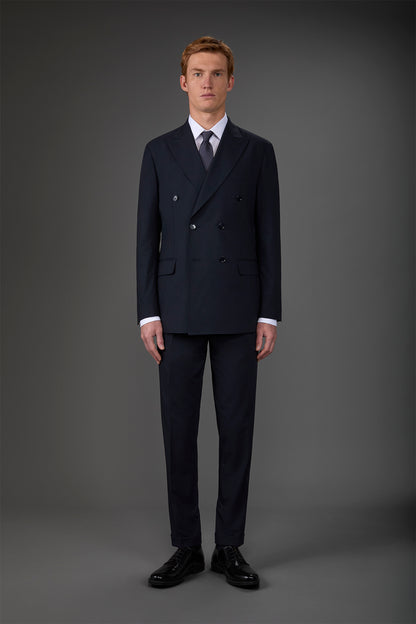 Double-breasted men's suit with single-pleat trousers in two-way stretch fabric