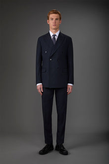 Double-breasted men's suit with single-pleat trousers in two-way stretch fabric Dk Blue