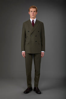Double-breasted men's suit with single-pleat trousers in two-way stretch fabric Forest Green