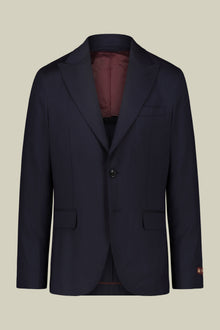 Single-breasted men's suit with classic single-pleat trousers, in pure combed wool with a semi-plain weave