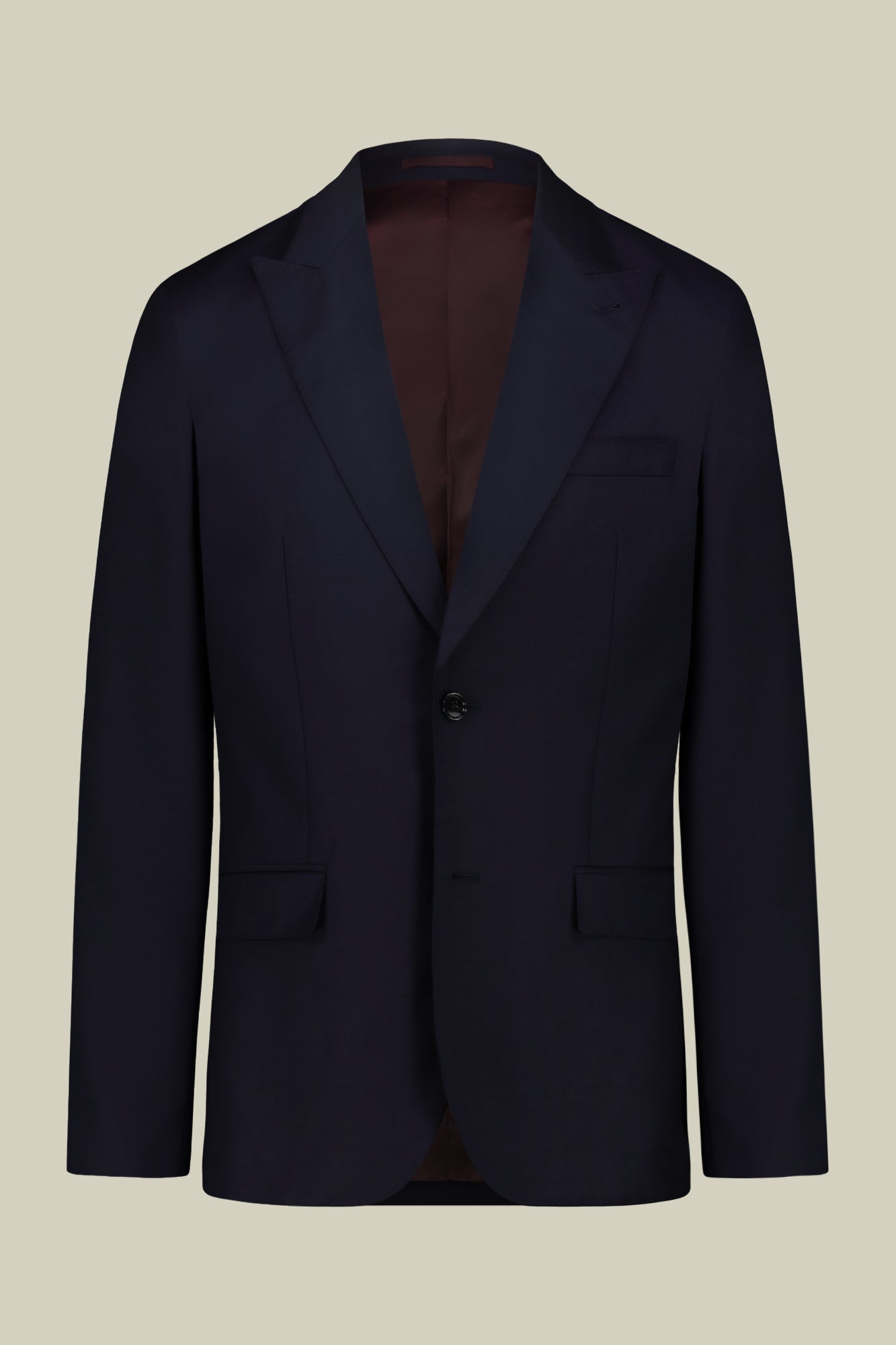 Single-breasted men's suit with classic single-pleat trousers, in pure combed wool with a semi-plain weave