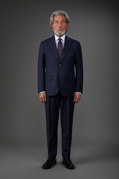 Single-breasted men's suit with classic single-pleat trousers, in pure combed wool with a semi-plain weave Dk Blue
