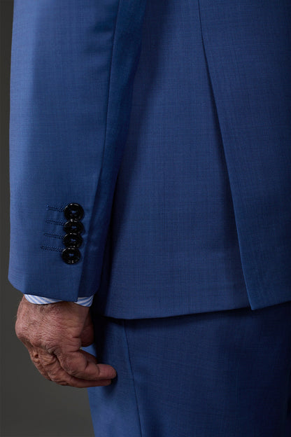 Single-breasted men's suit with classic single-pleat trousers, in pure combed wool with grisaille construction