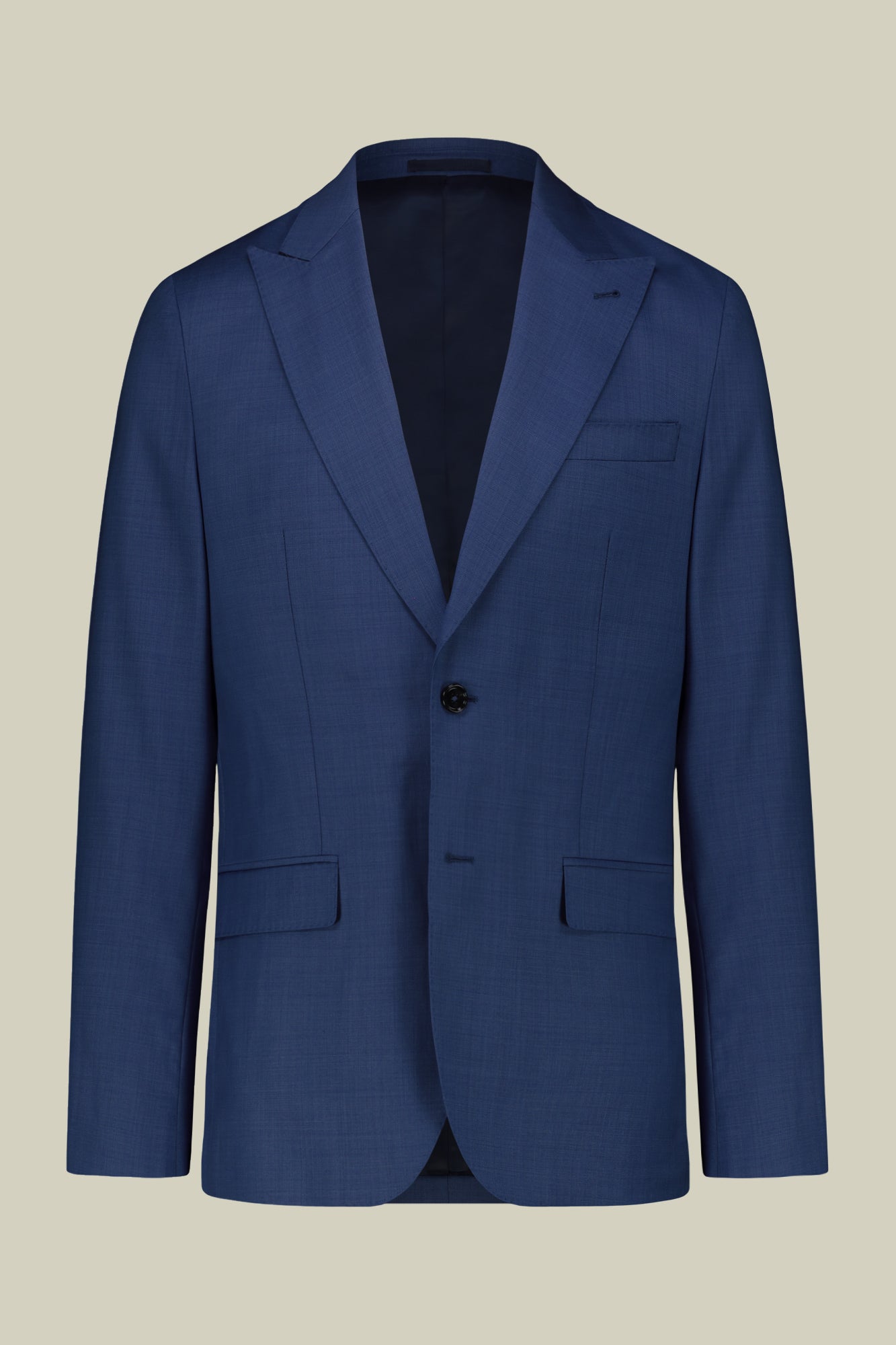 Single-breasted men's suit with classic single-pleat trousers, in pure combed wool with grisaille construction