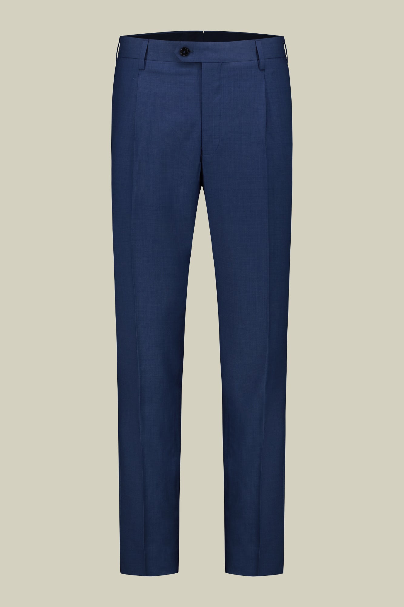 Single-breasted men's suit with classic single-pleat trousers, in pure combed wool with grisaille construction