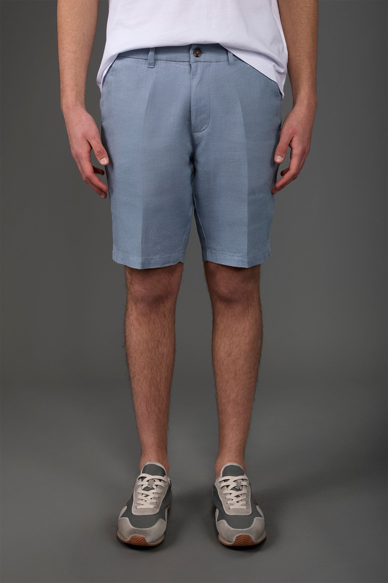 Men's Bermuda shorts with elastic waistband 100% linen Sky
