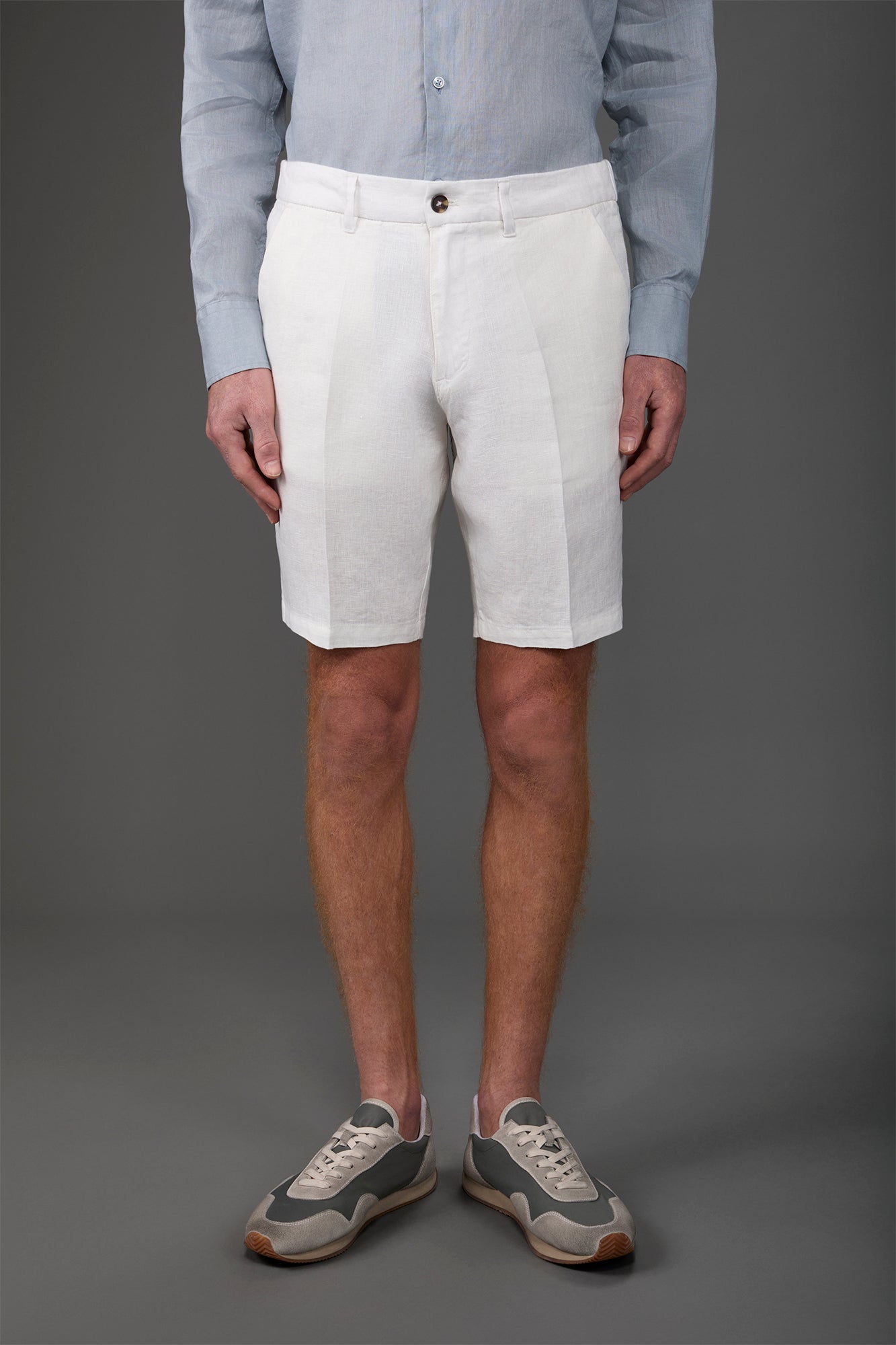 Men's Bermuda shorts with elastic waistband 100% linen White