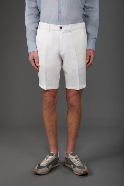 Men's Bermuda shorts with elastic waistband 100% linen White