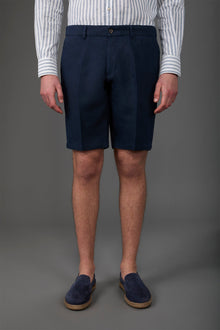 Men's Bermuda shorts with elastic waistband 100% linen Blue