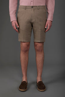 Men's Bermuda shorts with elastic waistband 100% linen Lt Brown