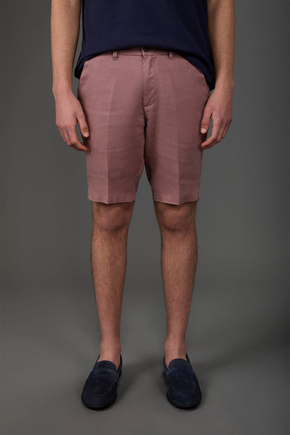Men's Bermuda shorts with elastic waistband 100% linen Antique Rose