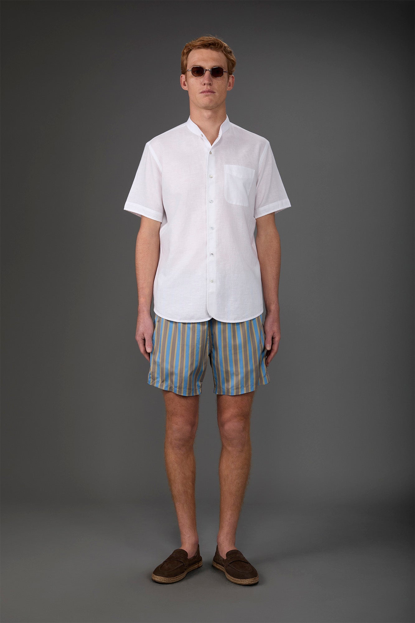 Men's swimwear with vertical striped pattern