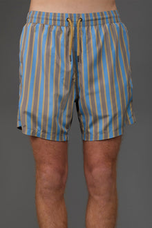 Men's swimwear with vertical striped pattern Dk Blue/Beige