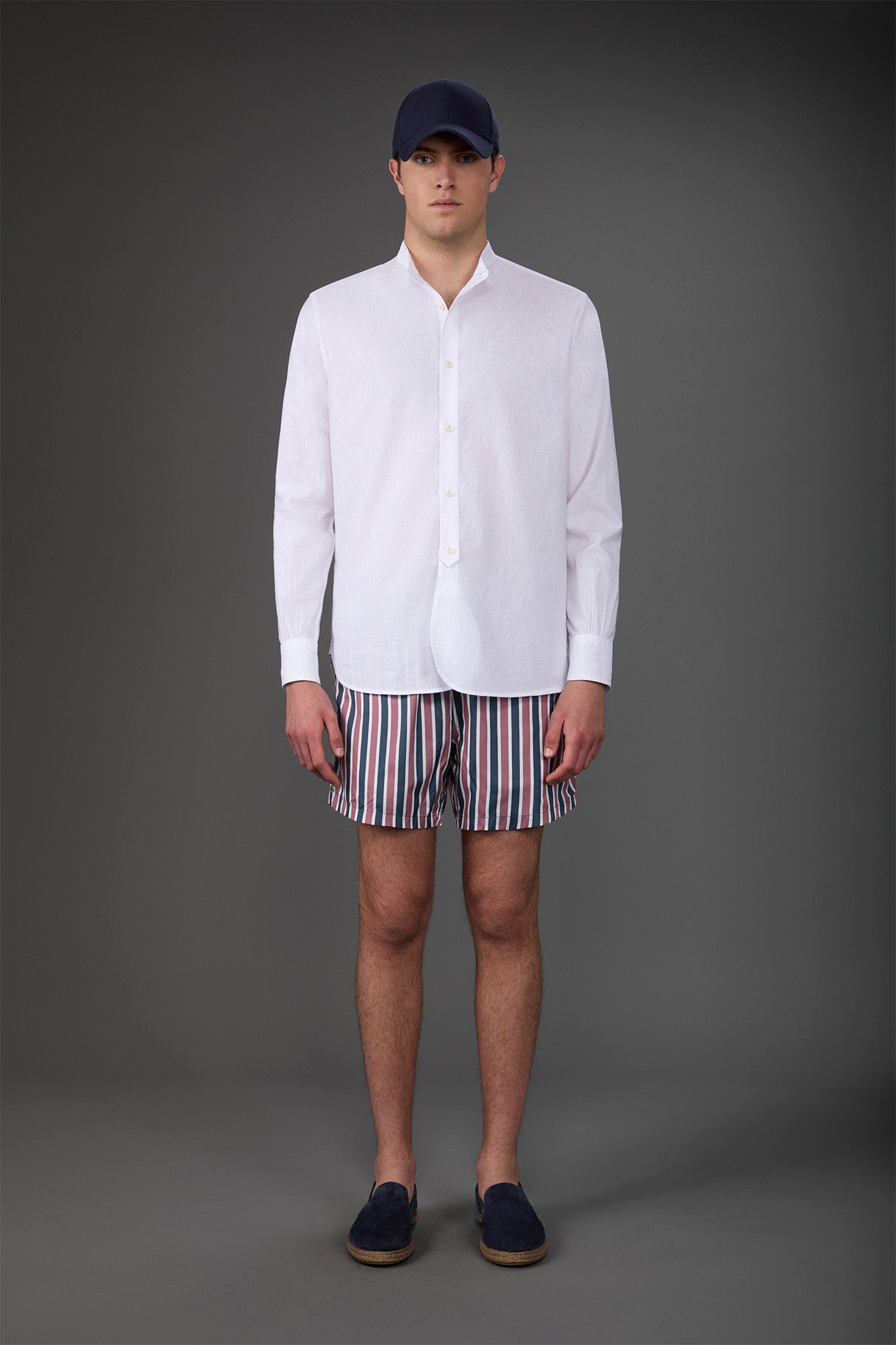 Men's swimwear with vertical striped pattern