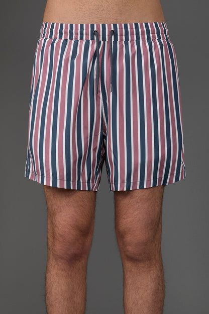 Men's swimwear with vertical striped pattern Dk Blue/Mauve