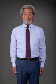 Men's shirt with classic collar made from striped cotton White/Sky