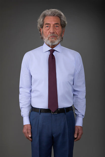 Men's shirt with classic collar made from striped cotton White/Sky