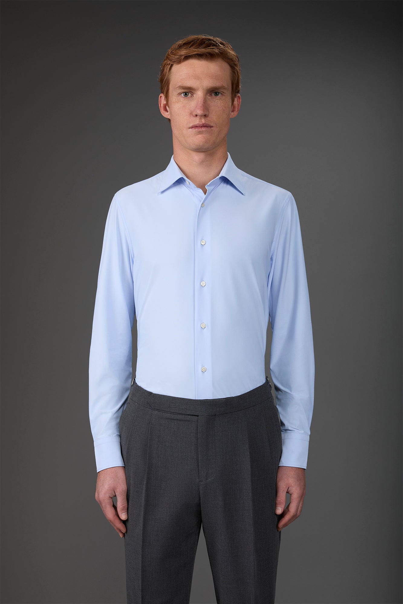 Men's stretch shirt with classic collar in twill construction stretch nylon fabric