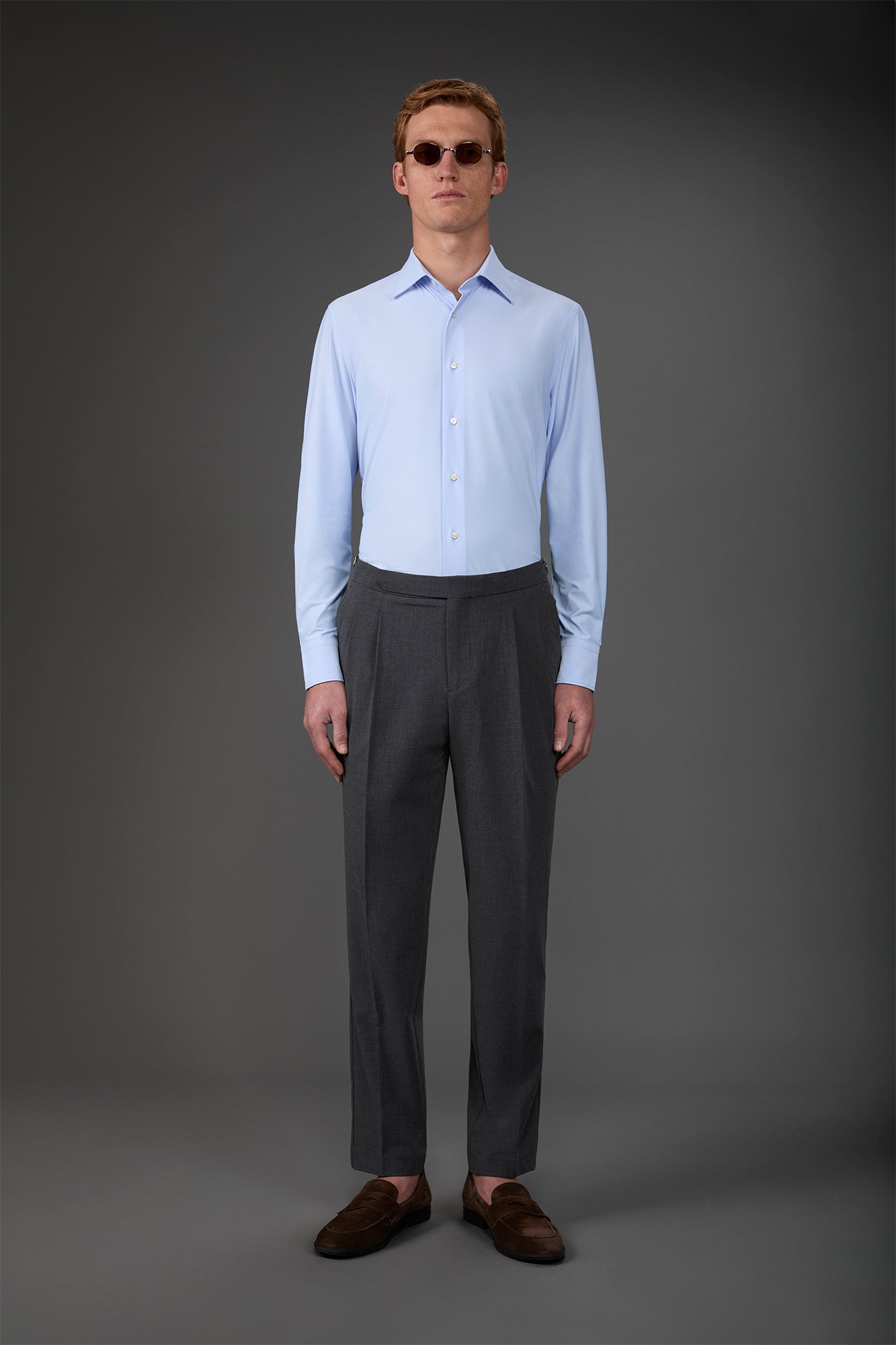 Men's stretch shirt with classic collar in twill construction stretch nylon fabric