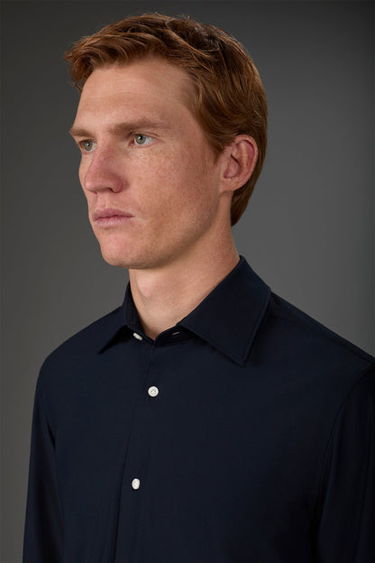 Men's stretch shirt with classic collar in twill construction stretch nylon fabric